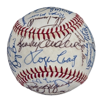 1984 World Series Champions Detroit Tigers Team Signed OAL Brown Baseball with 40 Signatures Including Trammell, Anderson & Gibson (Beckett)